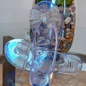 Clear sandals with bow and crystals